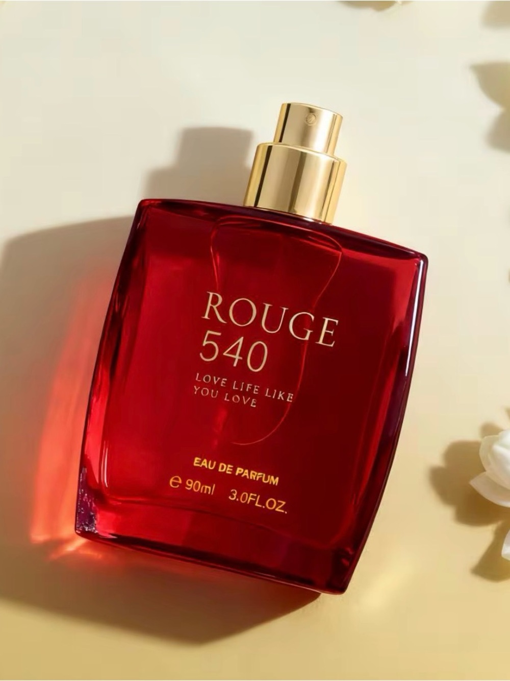 Rouge Helium Red Perfume Bottle with Gold Accents